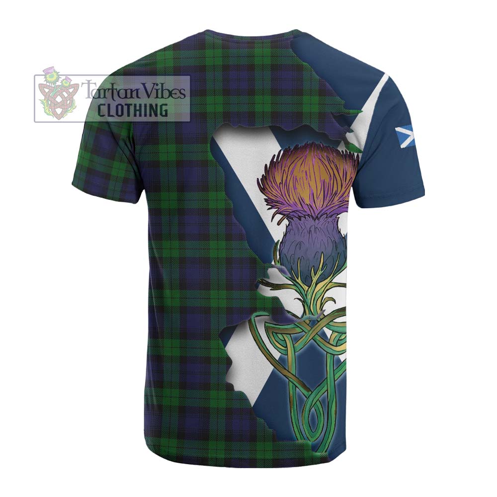 Tartan Vibes Clothing Black Watch Tartan Family Crest Cotton T-shirt Scottish Thistle Celtic Inspired