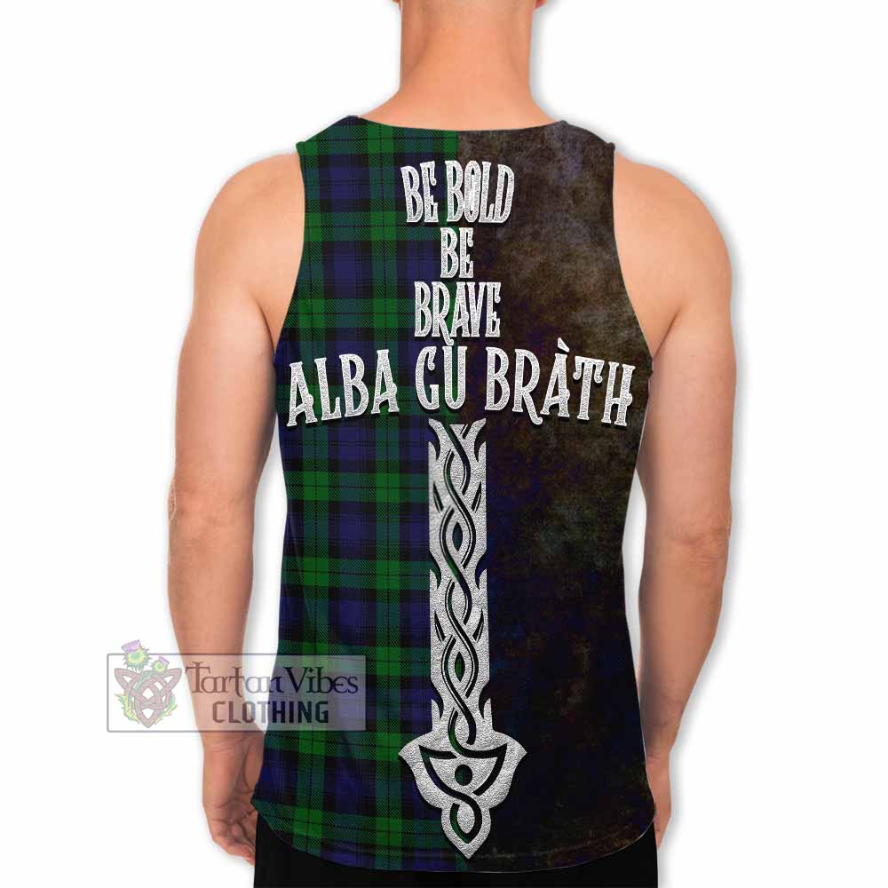 Tartan Vibes Clothing Black Watch Tartan Family Crest Men's Tank Top Alba Gu Brath Be Brave Lion Ancient Style