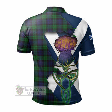 Black Watch Tartan Family Crest Polo Shirt Scottish Thistle Celtic Inspired