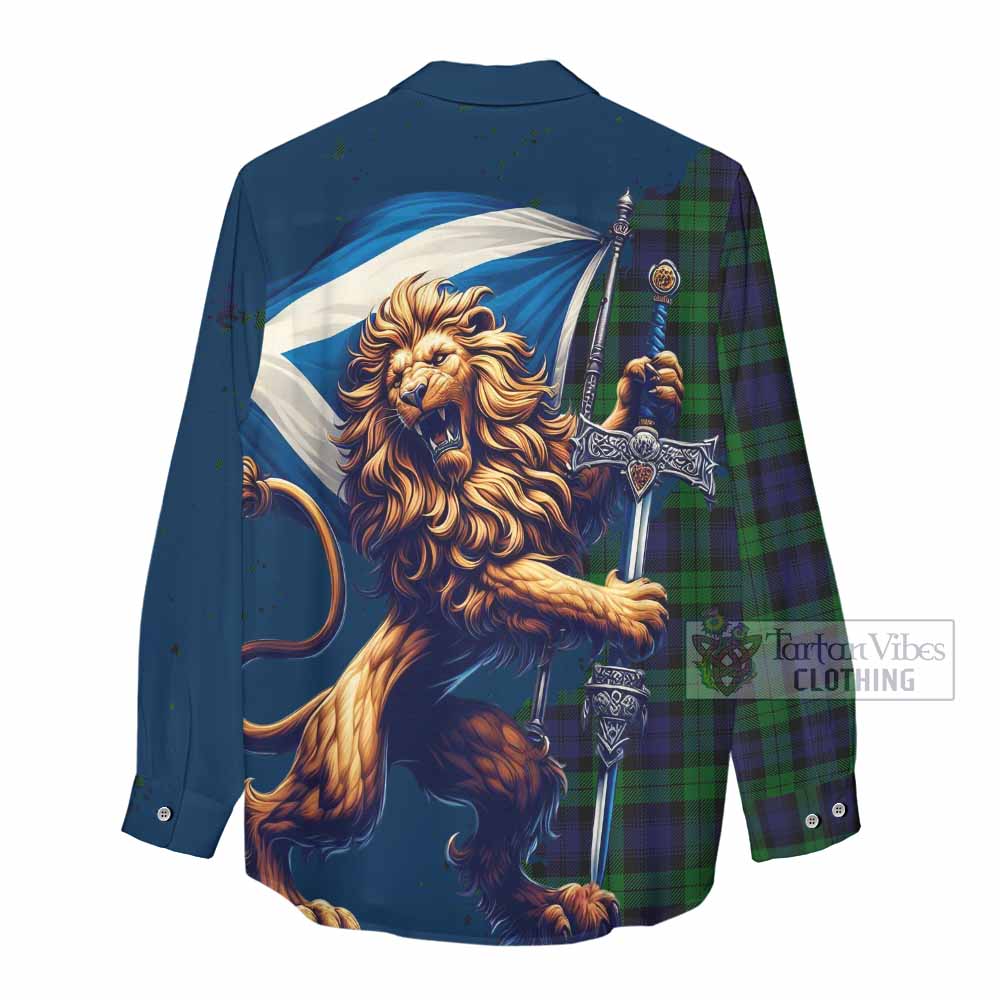 Tartan Vibes Clothing Black Watch Tartan Family Crest Women's Casual Shirt with Scottish Majestic Lion