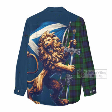 Tartan Vibes Clothing Black Watch Tartan Family Crest Women's Casual Shirt with Scottish Majestic Lion
