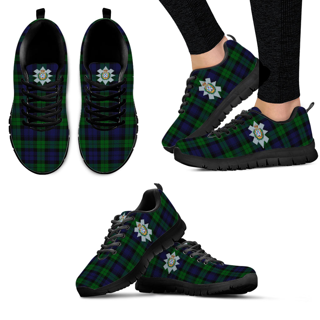 Black Watch Tartan Sneakers with Family Crest - Tartanvibesclothing