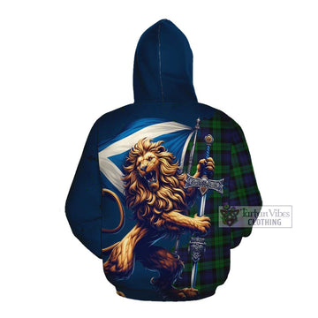 Tartan Vibes Clothing Black Watch Tartan Family Crest Cotton Hoodie with Scottish Majestic Lion