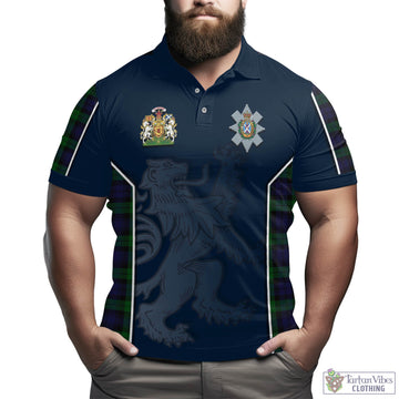 Black Watch Tartan Men's Polo Shirt with Family Crest and Lion Rampant Vibes Sport Style