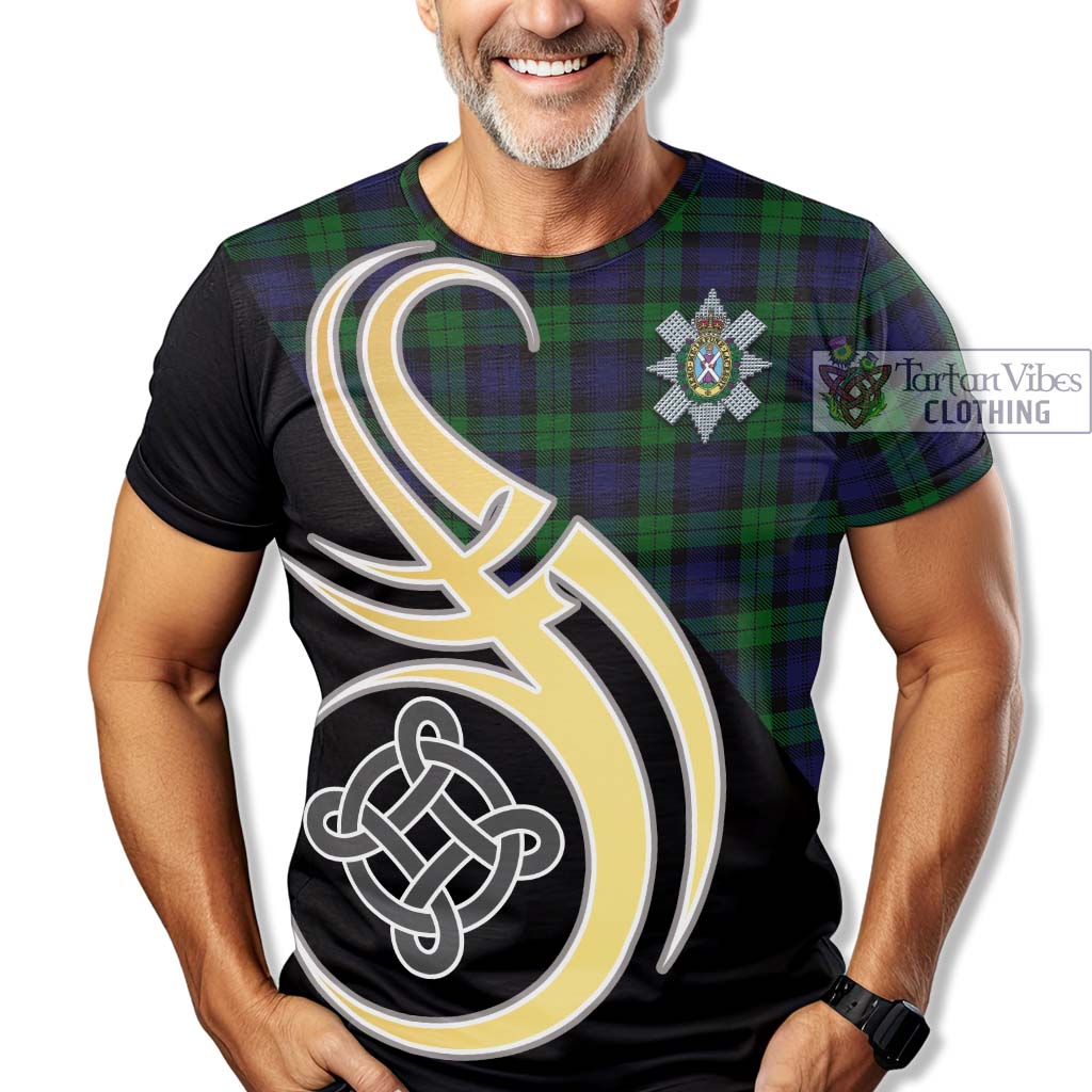 Tartan Vibes Clothing Black Watch Tartan T-Shirt with Family Crest and Celtic Symbol Style