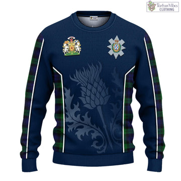Tartan Vibes Clothing Black Watch Tartan Knitted Sweatshirt with Family Crest and Scottish Thistle Vibes Sport Style