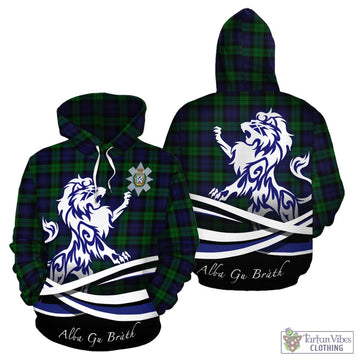 Black Watch Tartan Hoodie with Alba Gu Brath Regal Lion Emblem