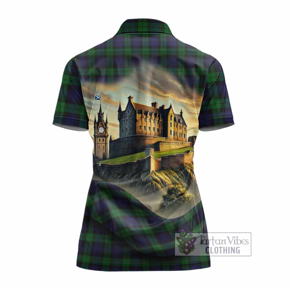 Tartan Vibes Clothing Black Watch Tartan Family Crest Women's Polo Shirt with Scottish Ancient Castle Stype