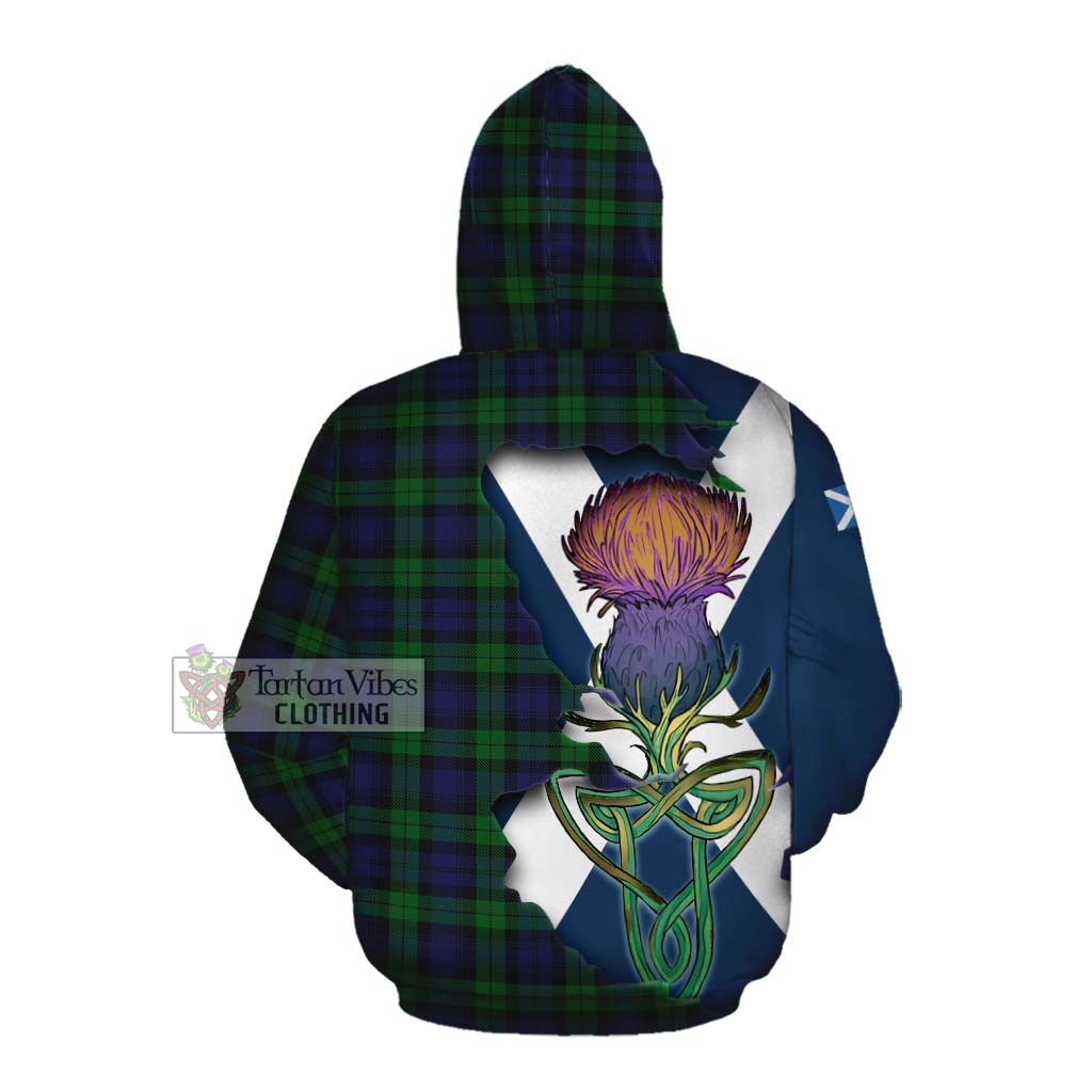 Tartan Vibes Clothing Black Watch Tartan Family Crest Cotton Hoodie Scottish Thistle Celtic Inspired