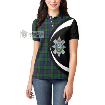 Black Watch Tartan Women's Polo Shirt with Family Crest Circle Style - Tartan Vibes Clothing