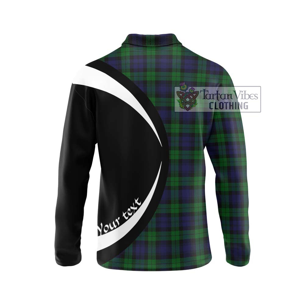 Black Watch Tartan Long Sleeve Polo Shirt with Family Crest Circle Style - Tartan Vibes Clothing