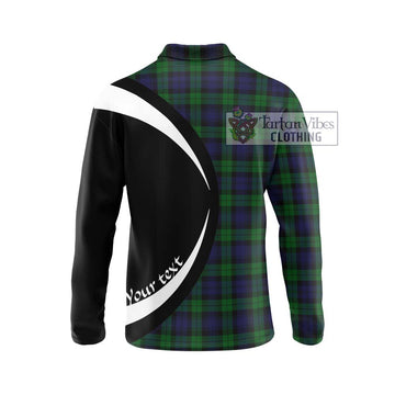 Black Watch Tartan Long Sleeve Polo Shirt with Family Crest Circle Style - Tartan Vibes Clothing