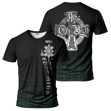 Black Watch Tartan T-Shirt Featuring Alba Gu Brath Family Crest Celtic Inspired