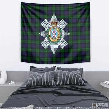 Black Watch Tartan Tapestry Wall Hanging and Home Decor for Room with Family Crest