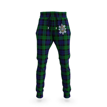 Black Watch Tartan Joggers Pants with Family Crest