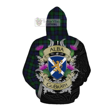 Black Watch Tartan Family Crest Cotton Hoodie Lion Rampant Royal Thistle Shield Celtic Inspired