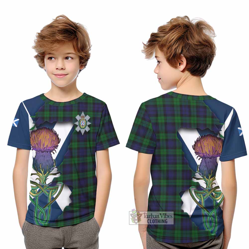 Tartan Vibes Clothing Black Watch Tartan Family Crest Kid T-Shirt Scottish Thistle Celtic Inspired