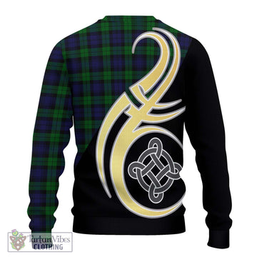 Black Watch Tartan Knitted Sweater with Family Crest and Celtic Symbol Style - Tartan Vibes Clothing