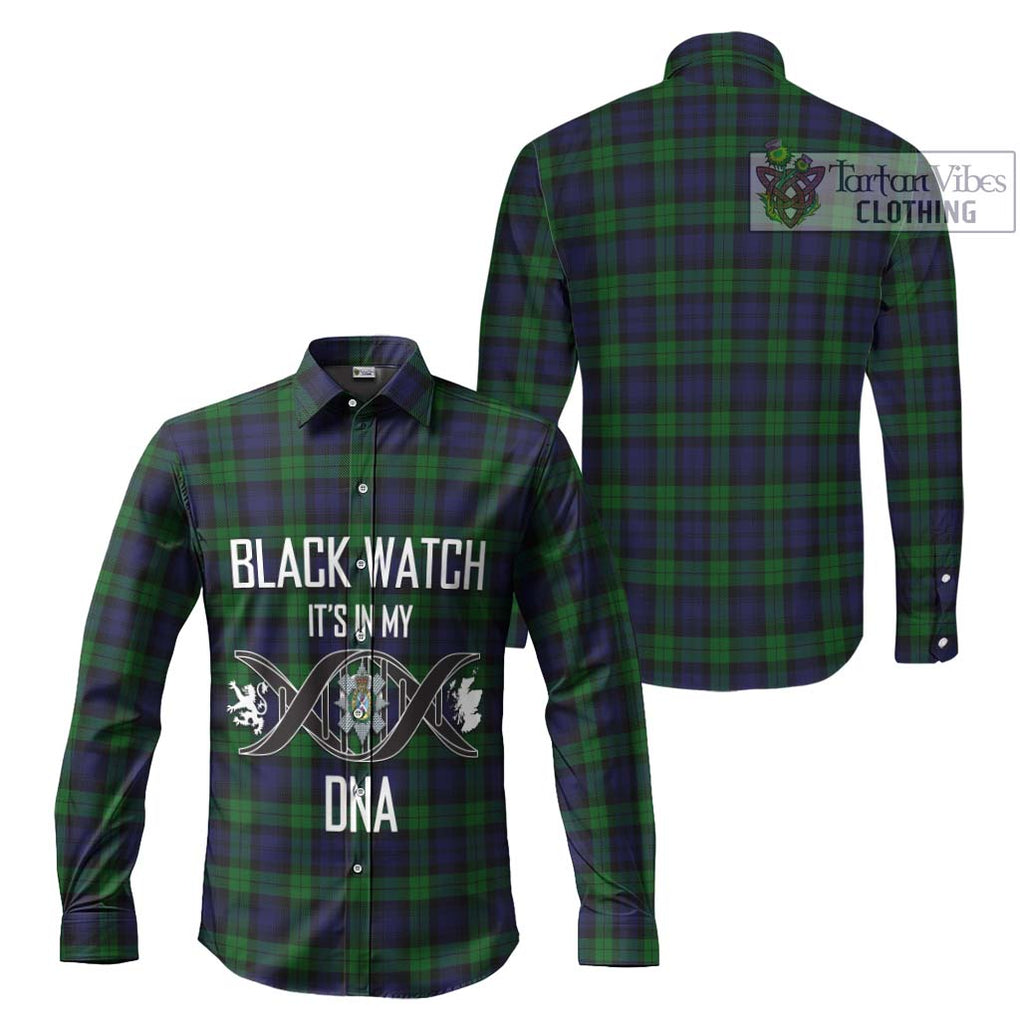 Black Watch Tartan Long Sleeve Button Shirt with Family Crest DNA In Me Style Men's Shirt - Tartanvibesclothing Shop
