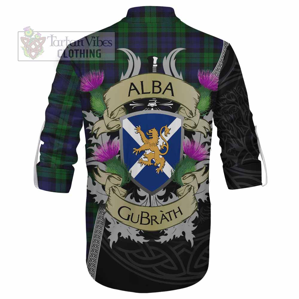 Tartan Vibes Clothing Black Watch Tartan Family Crest Ghillie Kilt Shirt Lion Rampant Royal Thistle Shield Celtic Inspired