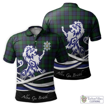 Black Watch Tartan Polo Shirt with Alba Gu Brath Regal Lion Emblem