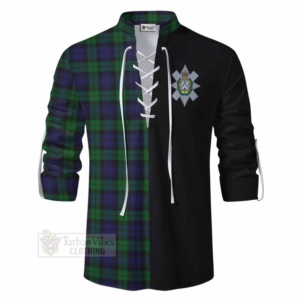 Tartan Vibes Clothing Black Watch Tartan Ghillie Kilt Shirt with Family Crest and Half Of Me Style