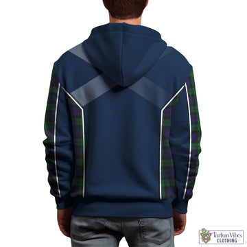 Black Watch Tartan Hoodie with Family Crest and Scottish Thistle Vibes Sport Style