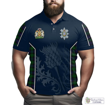 Black Watch Tartan Men's Polo Shirt with Family Crest and Scottish Thistle Vibes Sport Style