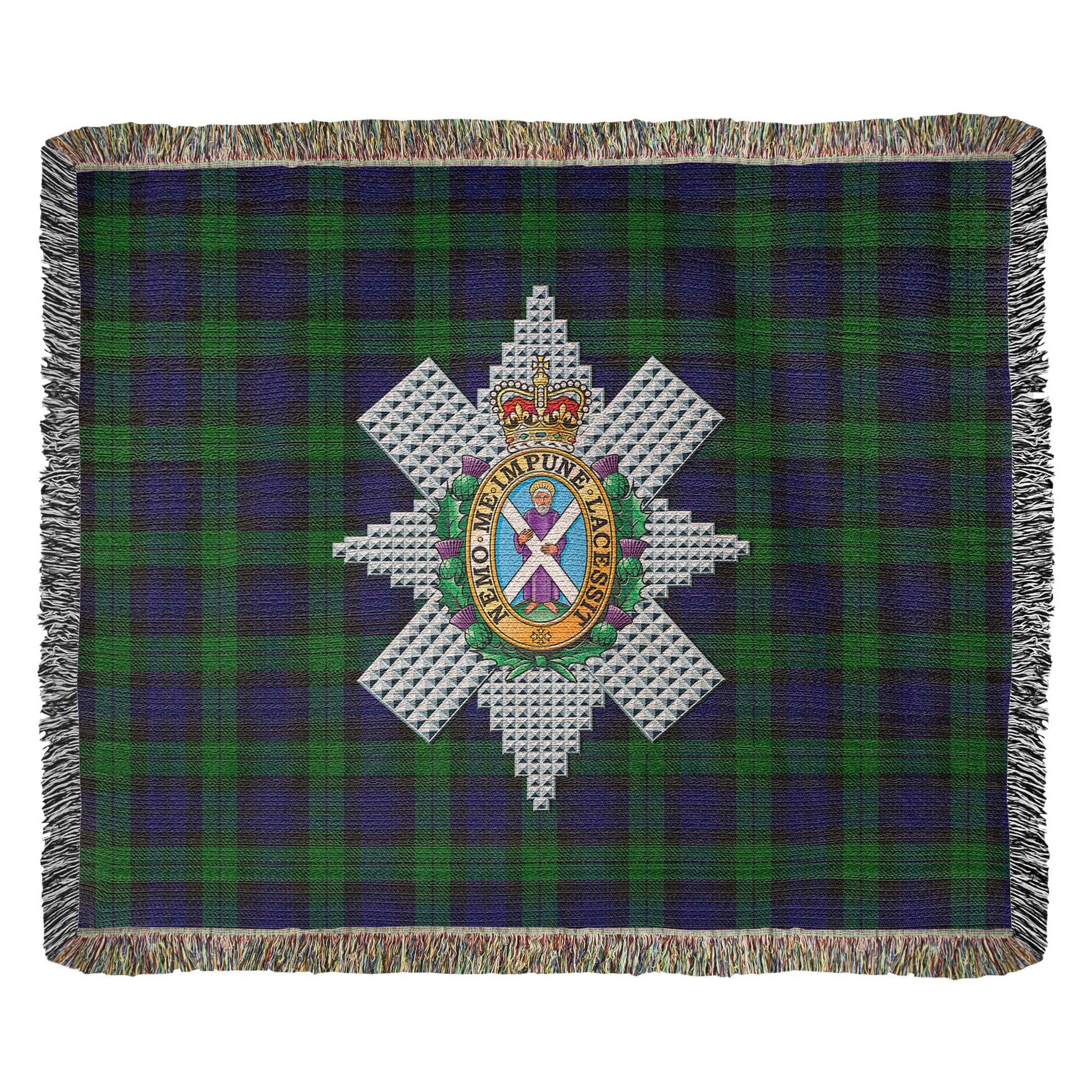 Tartan Vibes Clothing Black Watch Tartan Woven Blanket with Family Crest