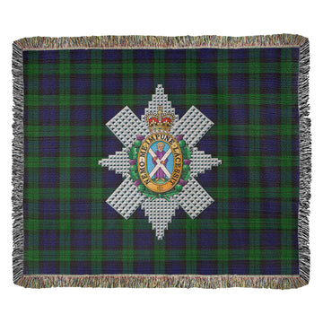 Black Watch Tartan Woven Blanket with Family Crest