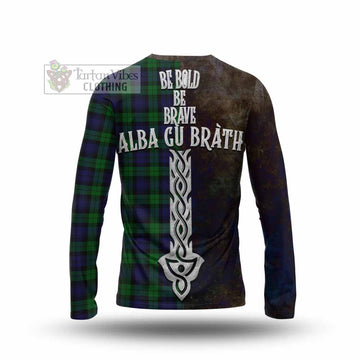 Black Watch Tartan Family Crest Long Sleeve T-Shirt Alba Gu Brath Be Brave Lion Ancient Style