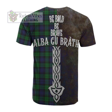 Tartan Vibes Clothing Black Watch Tartan Family Crest Cotton T-shirt Alba Gu Brath Be Brave Lion Ancient Style
