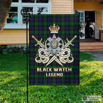 Black Watch Tartan Garden Flag with Clan Crest and the Golden Sword of Courageous Legacy