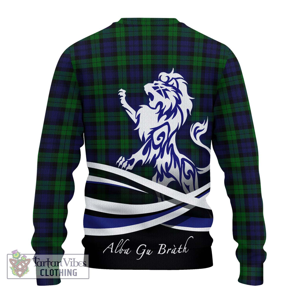 Black Watch Tartan Knitted Sweater with Alba Gu Brath Regal Lion Emblem - Tartanvibesclothing Shop