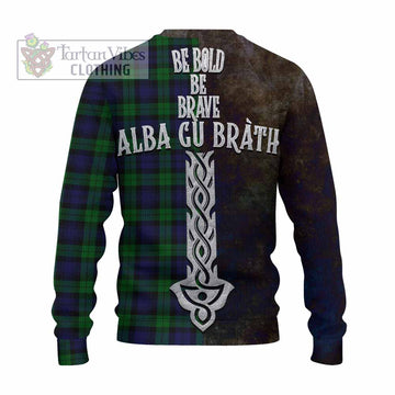 Tartan Vibes Clothing Black Watch Tartan Family Crest Knitted Sweater Alba Gu Brath Be Brave Lion Ancient Style