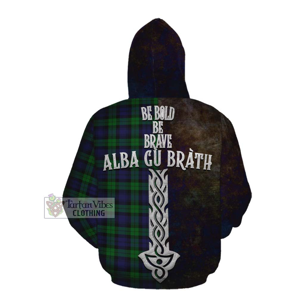 Tartan Vibes Clothing Black Watch Tartan Family Crest Cotton Hoodie Alba Gu Brath Be Brave Lion Ancient Style