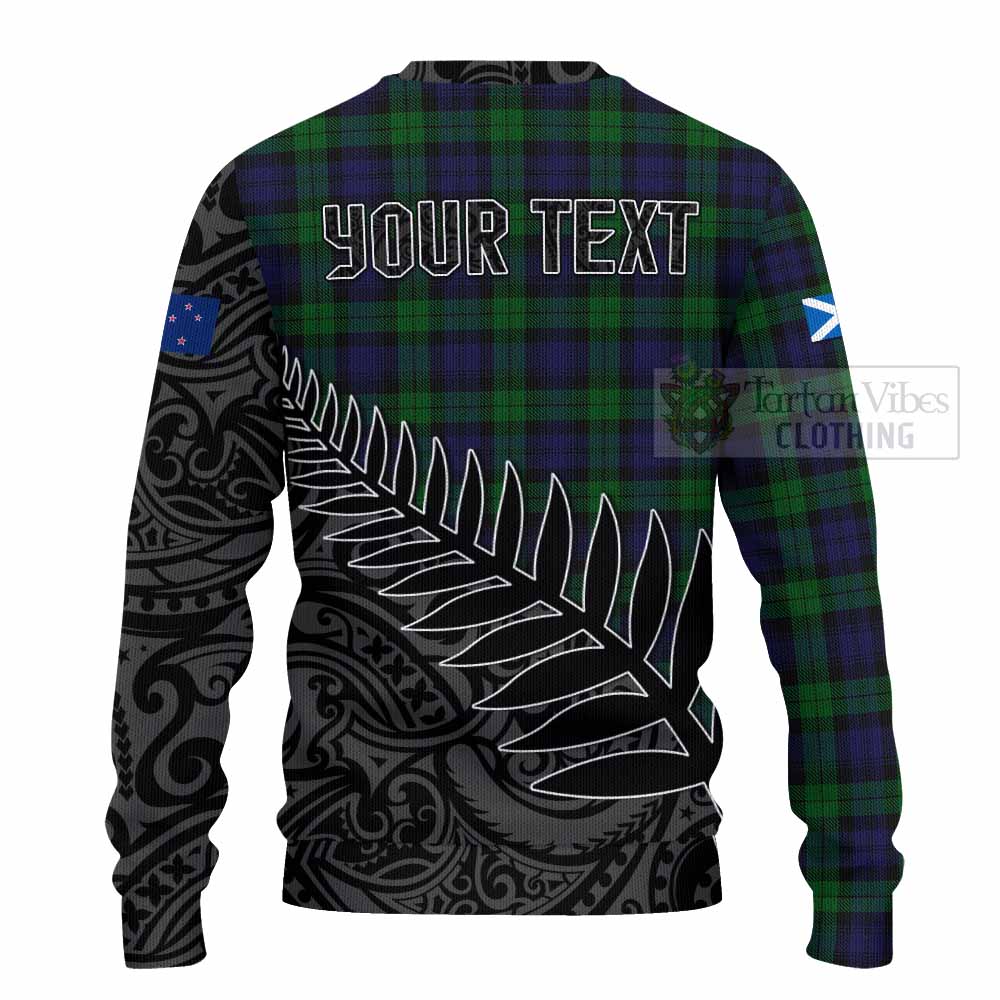 Tartan Vibes Clothing Black Watch Crest Tartan Knitted Sweater with New Zealand Silver Fern Half Style