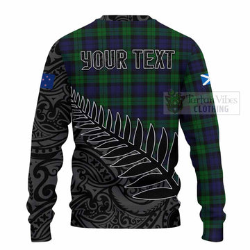 Tartan Vibes Clothing Black Watch Crest Tartan Knitted Sweater with New Zealand Silver Fern Half Style