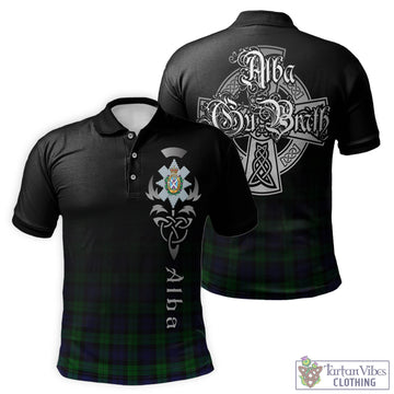 Black Watch Tartan Polo Shirt Featuring Alba Gu Brath Family Crest Celtic Inspired