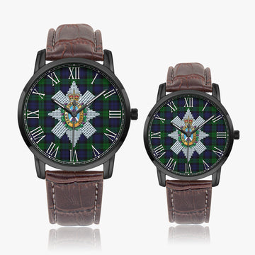 Black Watch Tartan Family Crest Leather Strap Quartz Watch