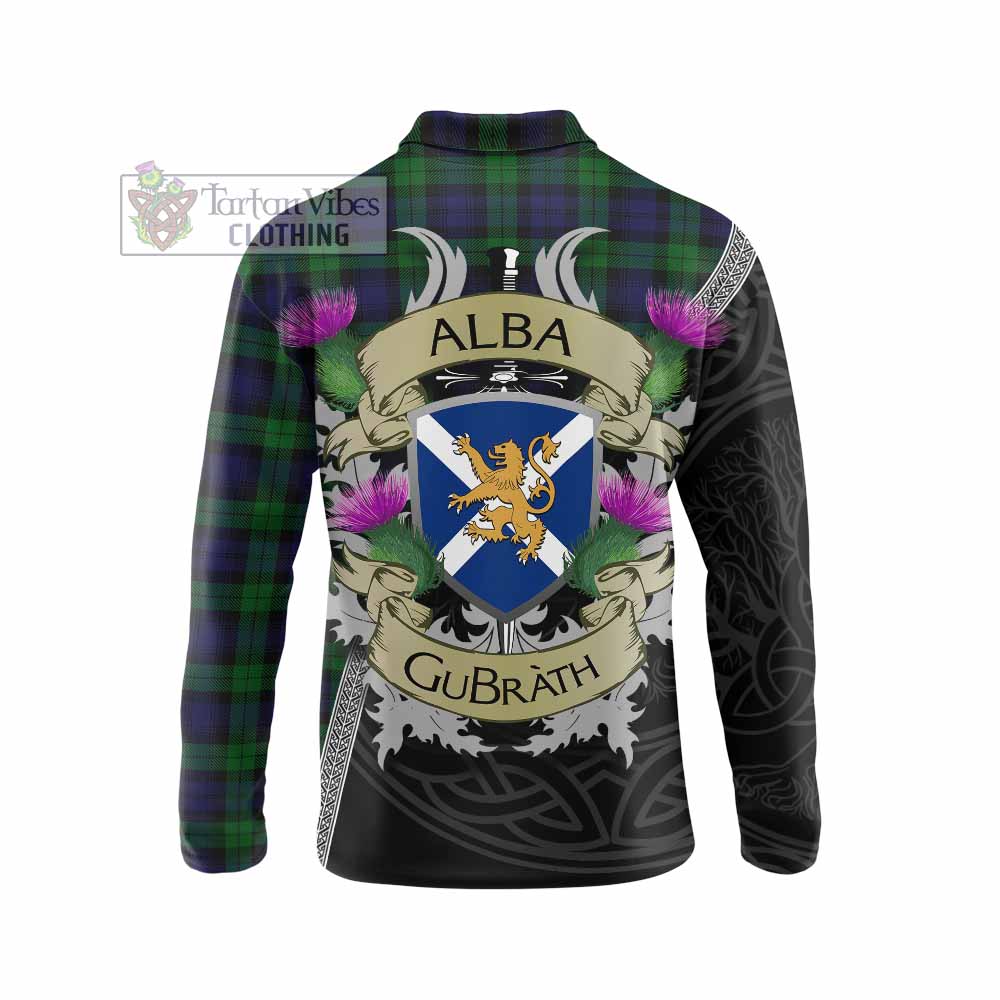 Tartan Vibes Clothing Black Watch Tartan Family Crest Long Sleeve Polo Shirt Lion Rampant Royal Thistle Shield Celtic Inspired
