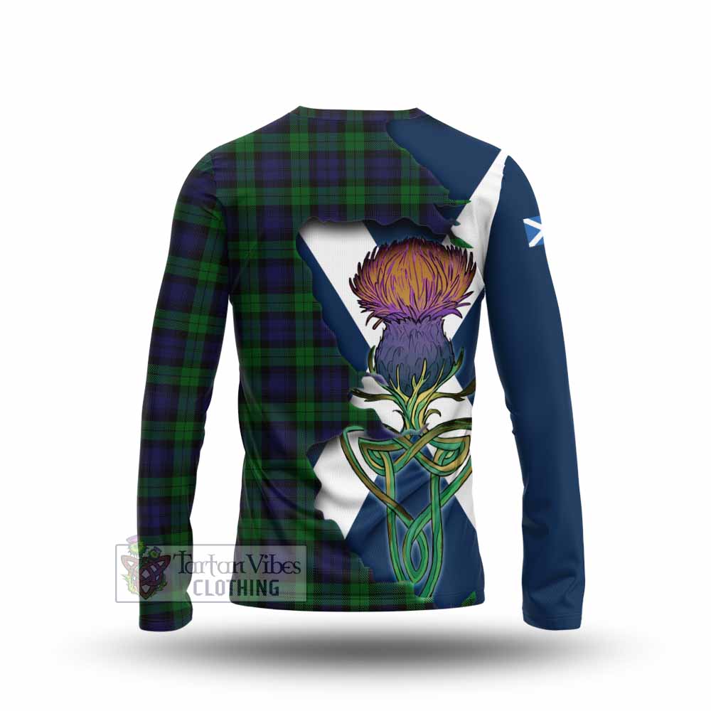 Tartan Vibes Clothing Black Watch Tartan Family Crest Long Sleeve T-Shirt Scottish Thistle Celtic Inspired
