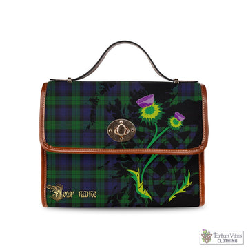 Black Watch Tartan Waterproof Canvas Bag with Scotland Map and Thistle Celtic Accents