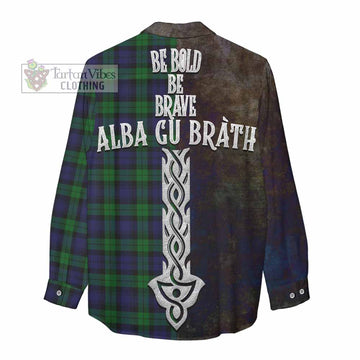 Black Watch Tartan Family Crest Women's Casual Shirt Alba Gu Brath Be Brave Lion Ancient Style