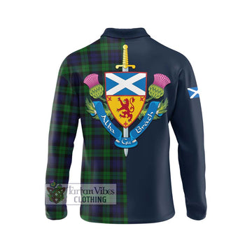 Black Watch Tartan Long Sleeve Polo Shirt Alba with Scottish Lion Royal Arm Half Style - Tartan Vibes Clothing