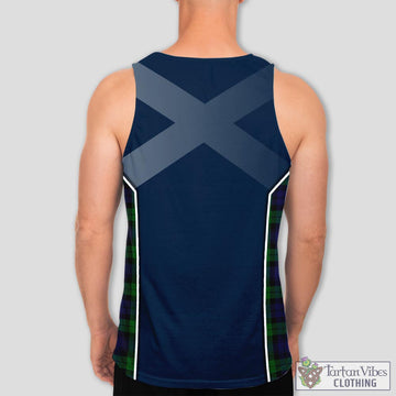 Black Watch Tartan Men's Tanks Top with Family Crest and Scottish Thistle Vibes Sport Style