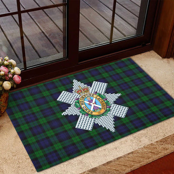 Black Watch Tartan Rubber Doormat with Family Crest