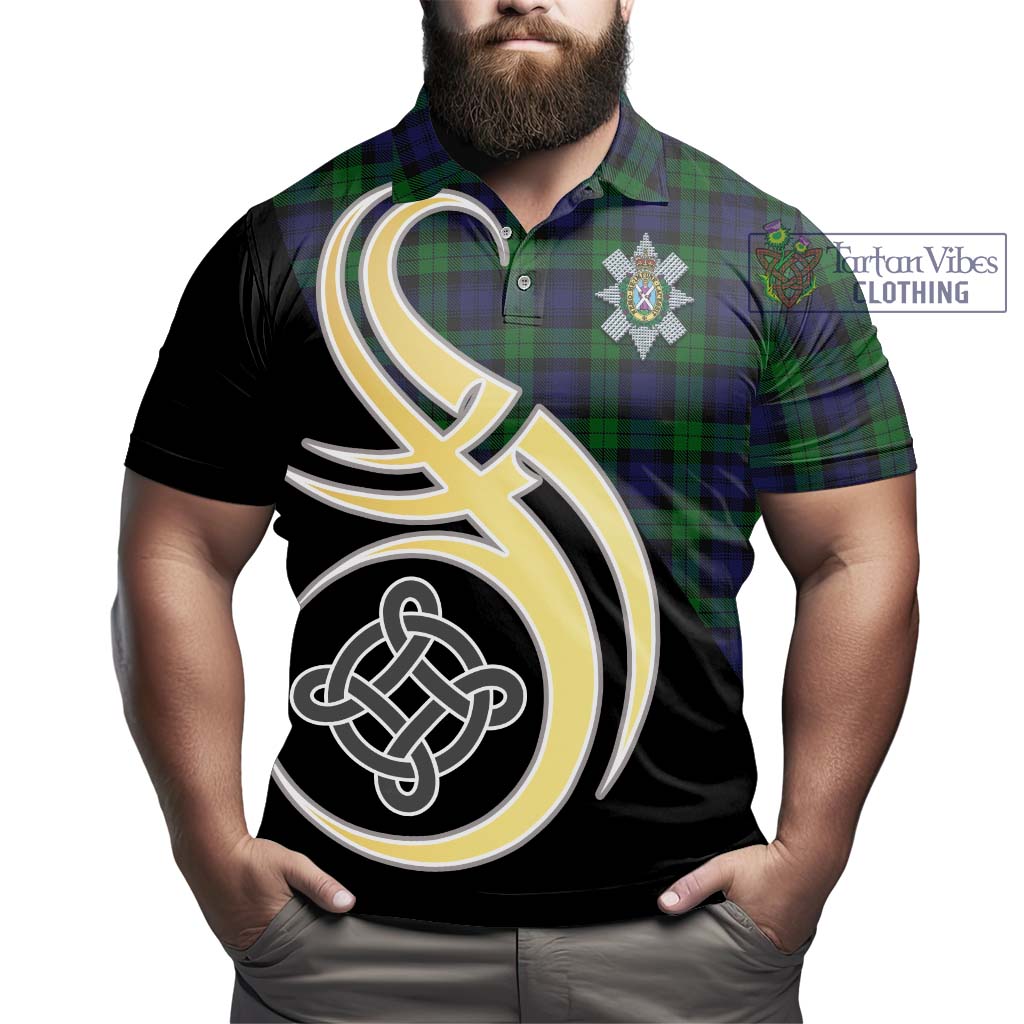 Black Watch Tartan Polo Shirt with Family Crest and Celtic Symbol Style - Tartan Vibes Clothing