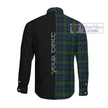 Black Watch Tartan Long Sleeve Button Shirt with Family Crest and Half Of Me Style Men's Shirt - Tartanvibesclothing Shop