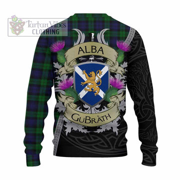 Tartan Vibes Clothing Black Watch Tartan Family Crest Knitted Sweater Lion Rampant Royal Thistle Shield Celtic Inspired